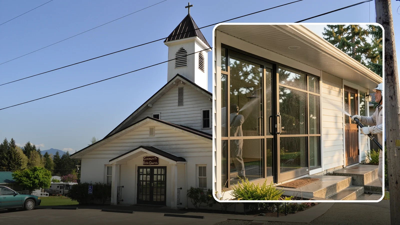 Bank Exterior Cleaning in Concrete, Skagit County, WA - Polished exterior cleaning for banks and credit unions that keeps facades, entrances, ATM areas, and drive-up lanes looking...