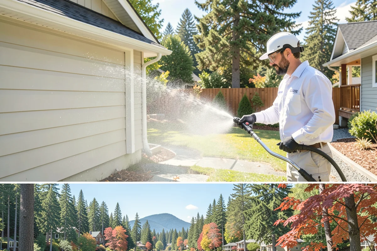 Bank Exterior Cleaning in Covington, King County, WA - Quarterly cleaning keeps a bank exterior consistently sharp, with added attention in spring when pollen and algae peak.