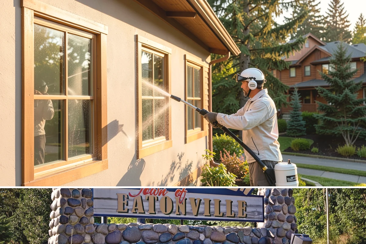 Bank Exterior Cleaning in Eatonville, Pierce County, WA - Quarterly cleaning keeps a bank exterior consistently sharp, with added attention in spring when pollen and algae peak.
