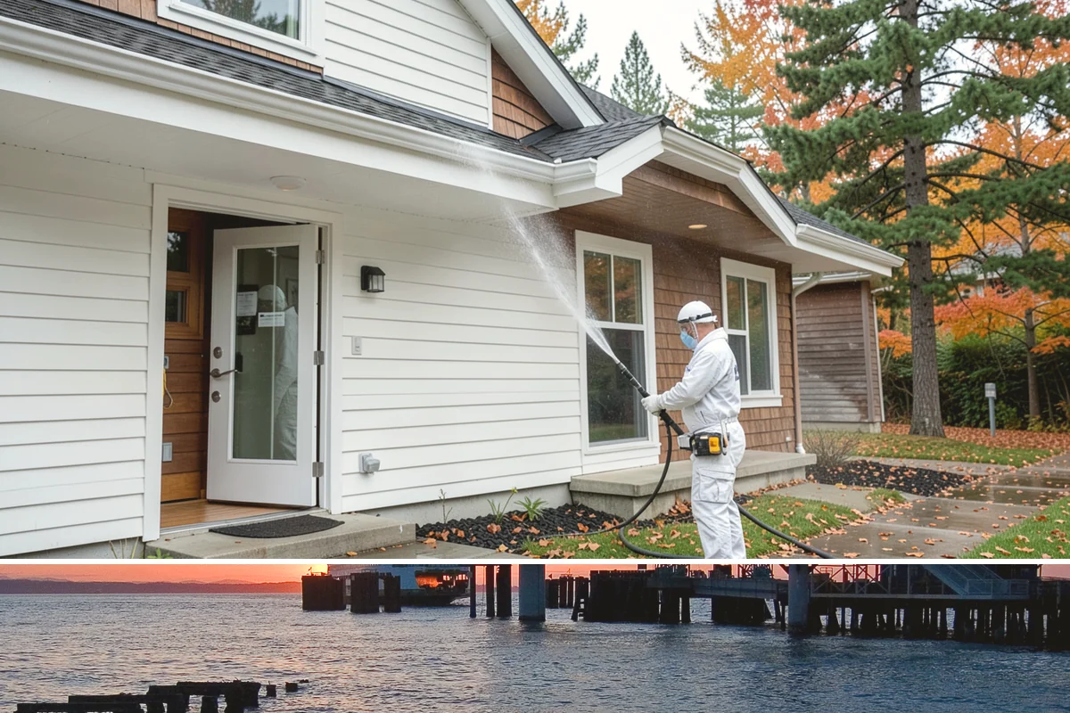 Bank Exterior Cleaning in Edmonds, Snohomish County, WA - Quarterly cleaning keeps a bank exterior consistently sharp, with added attention in spring when pollen and algae peak.