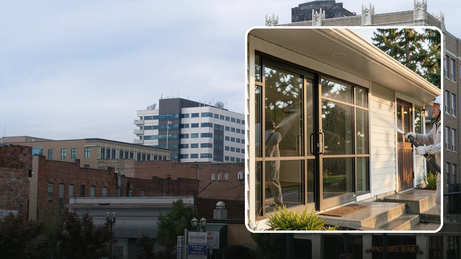 Bank Exterior Cleaning in Everett, Snohomish County, WA - Polished exterior cleaning for banks and credit unions that keeps facades, entrances, ATM areas, and drive-up lanes looking...