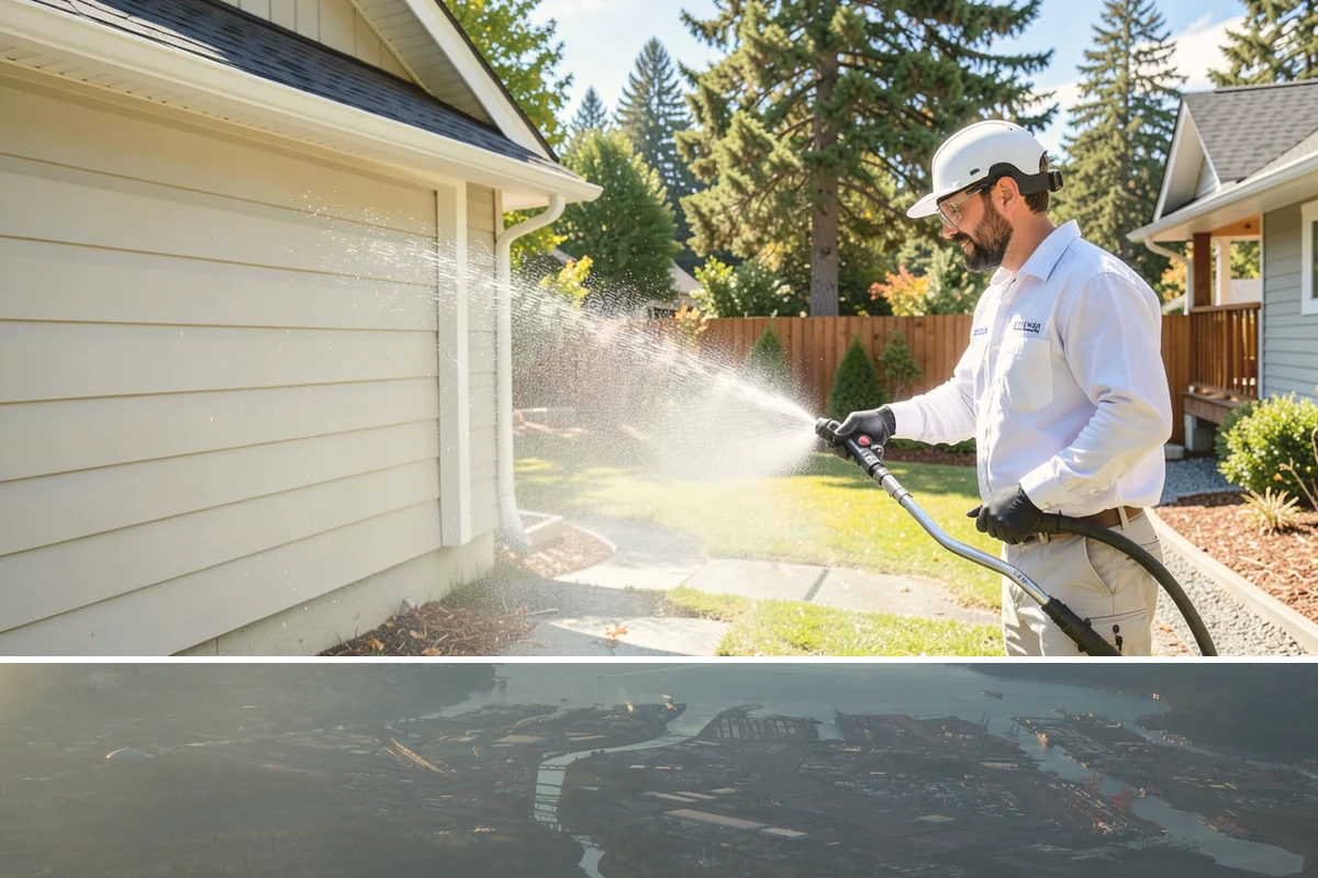 Bank Exterior Cleaning in Fife, Pierce County, WA - Quarterly cleaning keeps a bank exterior consistently sharp, with added attention in spring when pollen and algae peak.