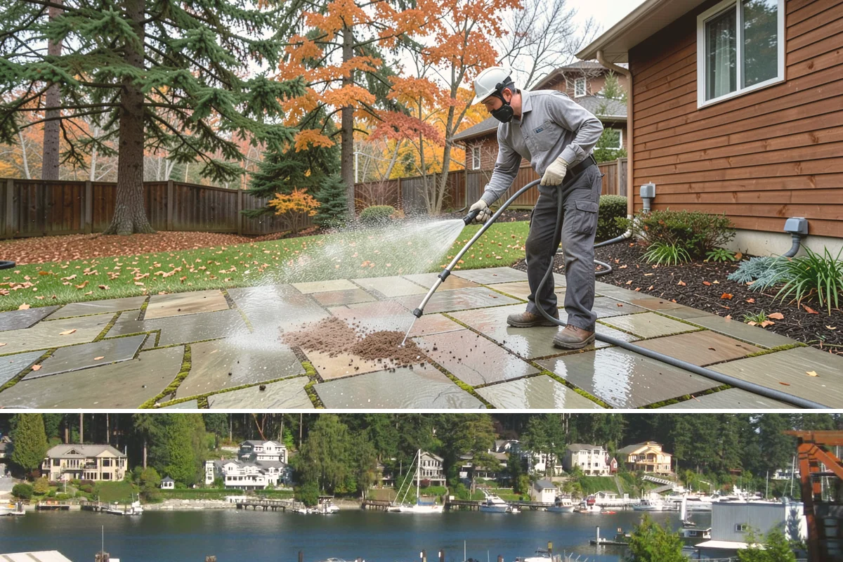 Bank Exterior Cleaning in Gig Harbor, Pierce County, WA - Quarterly cleaning keeps a bank exterior consistently sharp, with added attention in spring when pollen and algae peak.