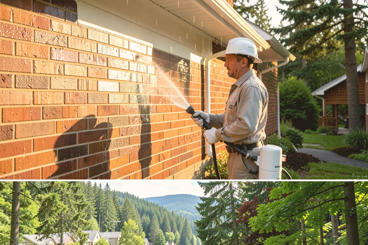 Bank Exterior Cleaning in Lake Forest Park, King County, WA - Quarterly cleaning keeps a bank exterior consistently sharp, with added attention in spring when pollen and algae peak.