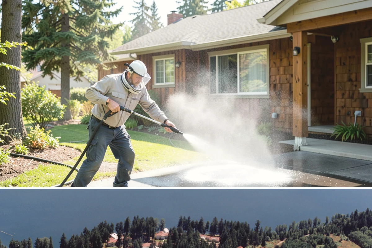 Bank Exterior Cleaning in Lakewood, Pierce County, WA - Quarterly cleaning keeps a bank exterior consistently sharp, with added attention in spring when pollen and algae peak.