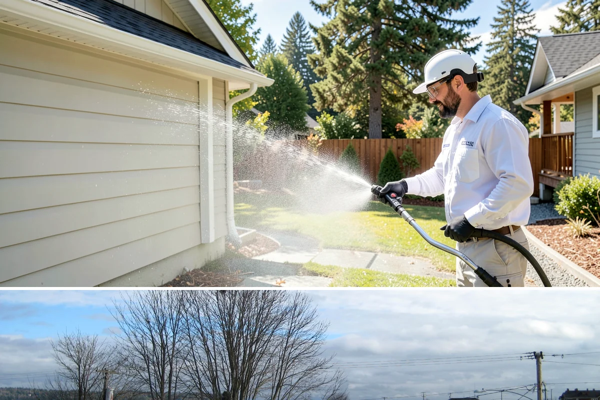 Bank Exterior Cleaning in Langley, Island County, WA - Quarterly cleaning keeps a bank exterior consistently sharp, with added attention in spring when pollen and algae peak.