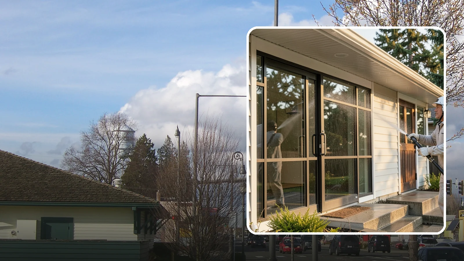 Bank Exterior Cleaning in Marysville, Snohomish County, WA - Polished exterior cleaning for banks and credit unions that keeps facades, entrances, ATM areas, and drive-up lanes looking...