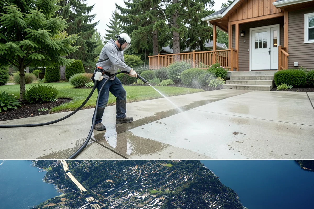 Bank Exterior Cleaning in Mercer Island, King County, WA - Quarterly cleaning keeps a bank exterior consistently sharp, with added attention in spring when pollen and algae peak.