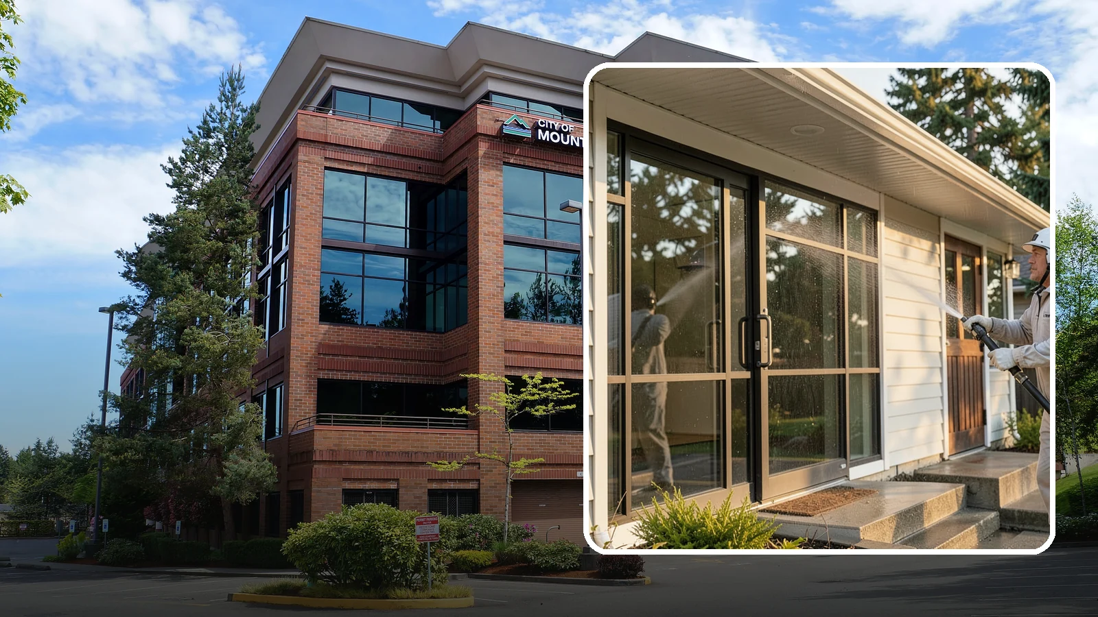 Bank Exterior Cleaning in Mountlake Terrace, Snohomish County, WA - Polished exterior cleaning for banks and credit unions that keeps facades, entrances, ATM areas, and drive-up lanes looking...