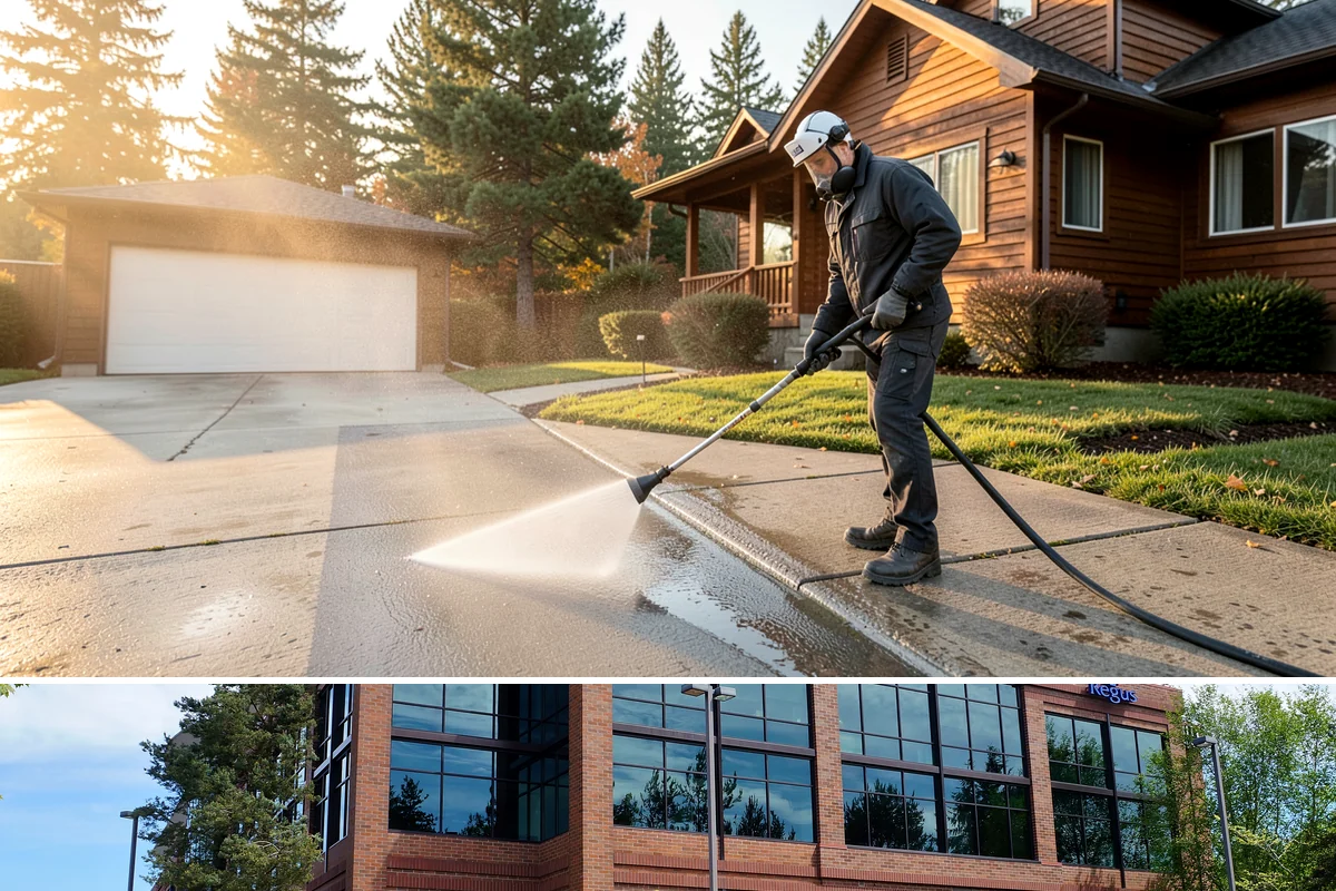 Bank Exterior Cleaning in Mountlake Terrace, Snohomish County, WA - Quarterly cleaning keeps a bank exterior consistently sharp, with added attention in spring when pollen and algae peak.