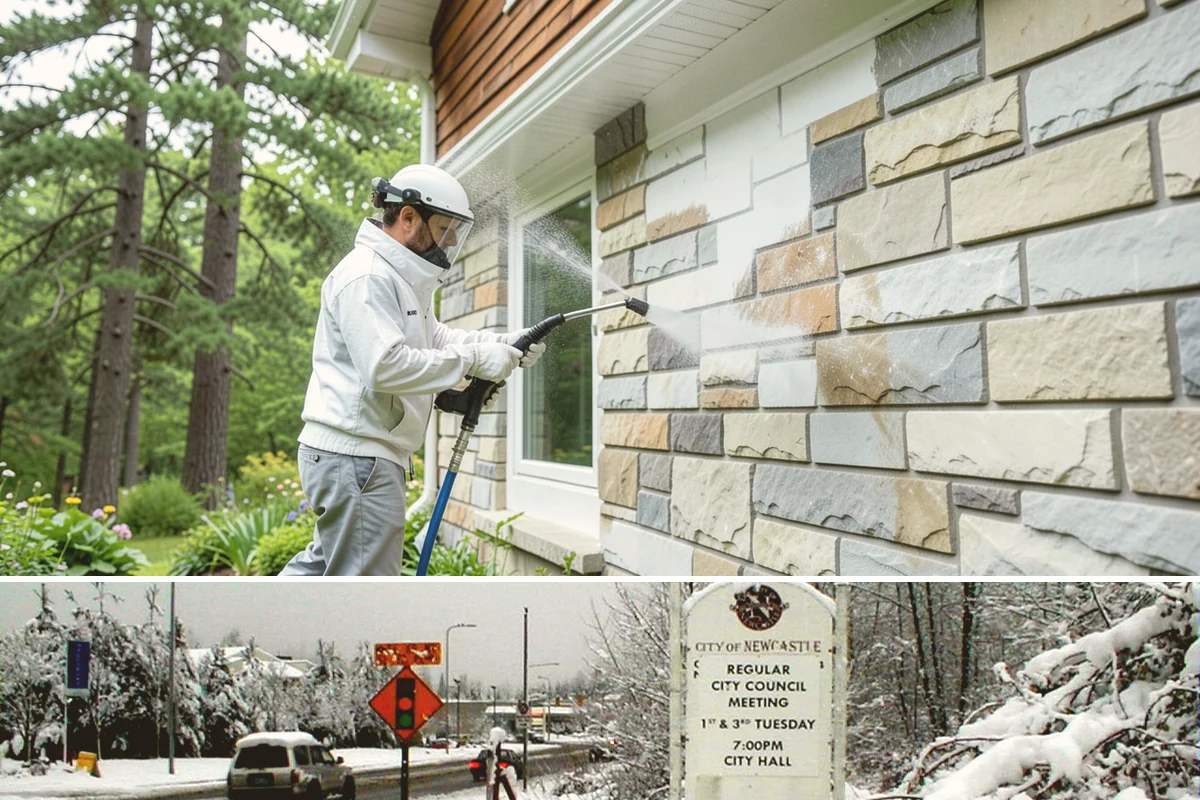 Bank Exterior Cleaning in Newcastle, King County, WA - Quarterly cleaning keeps a bank exterior consistently sharp, with added attention in spring when pollen and algae peak.