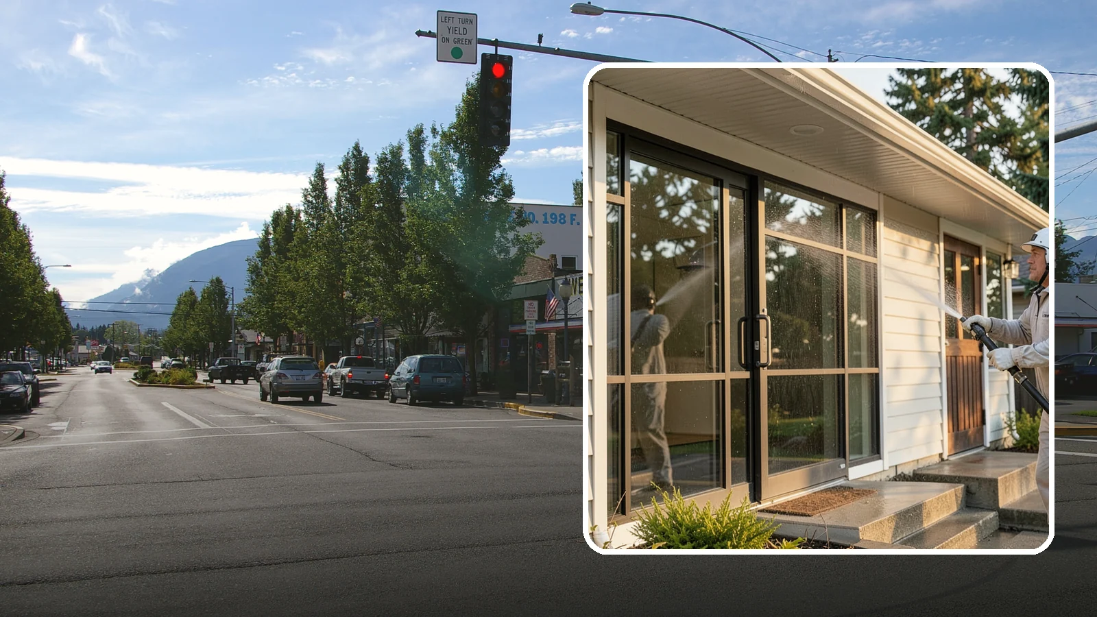 Bank Exterior Cleaning in North Bend, King County, WA - Polished exterior cleaning for banks and credit unions that keeps facades, entrances, ATM areas, and drive-up lanes looking...