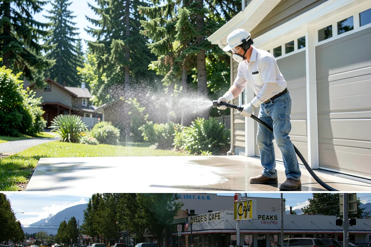 Bank Exterior Cleaning in North Bend, King County, WA - Quarterly cleaning keeps a bank exterior consistently sharp, with added attention in spring when pollen and algae peak.