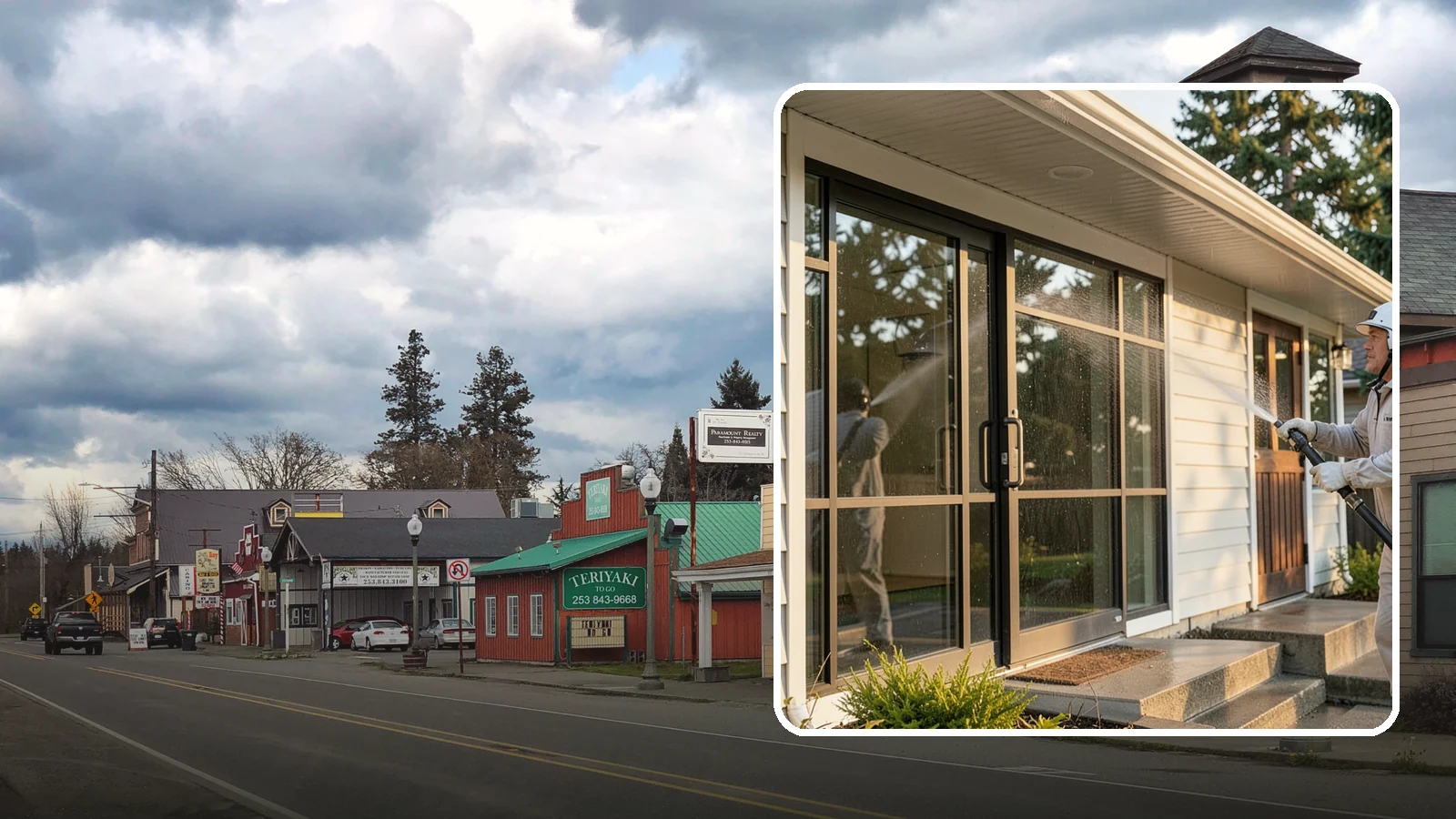 Bank Exterior Cleaning in Roy, Pierce County, WA - Polished exterior cleaning for banks and credit unions that keeps facades, entrances, ATM areas, and drive-up lanes looking...