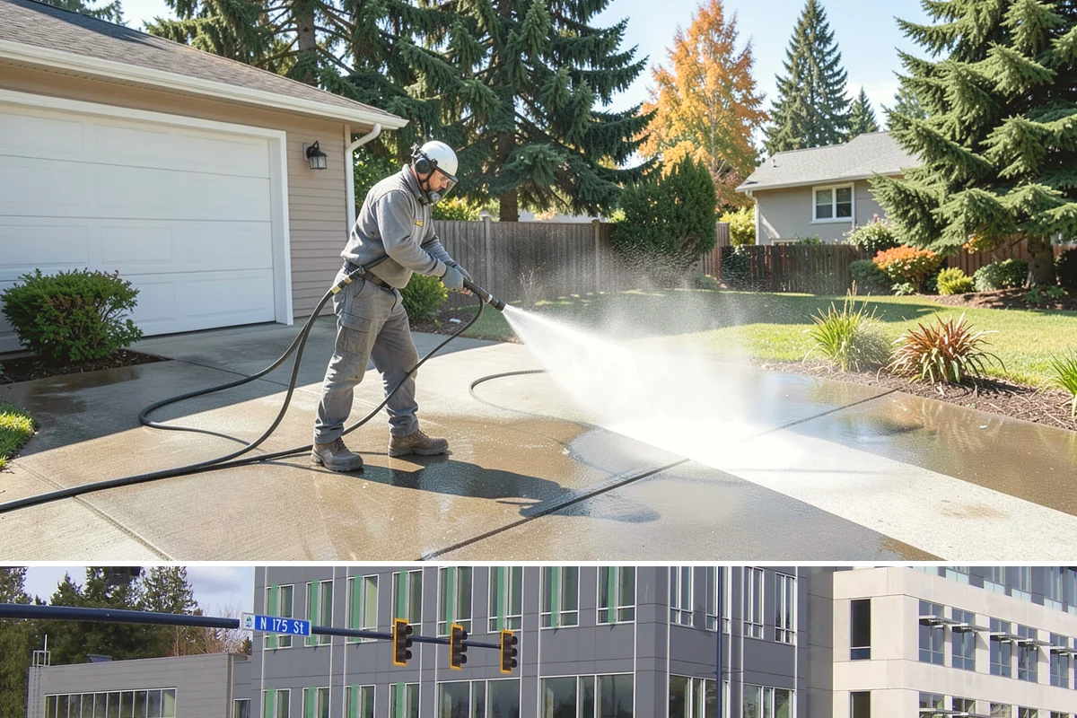 Bank Exterior Cleaning in Shoreline, King County, WA - Quarterly cleaning keeps a bank exterior consistently sharp, with added attention in spring when pollen and algae peak.