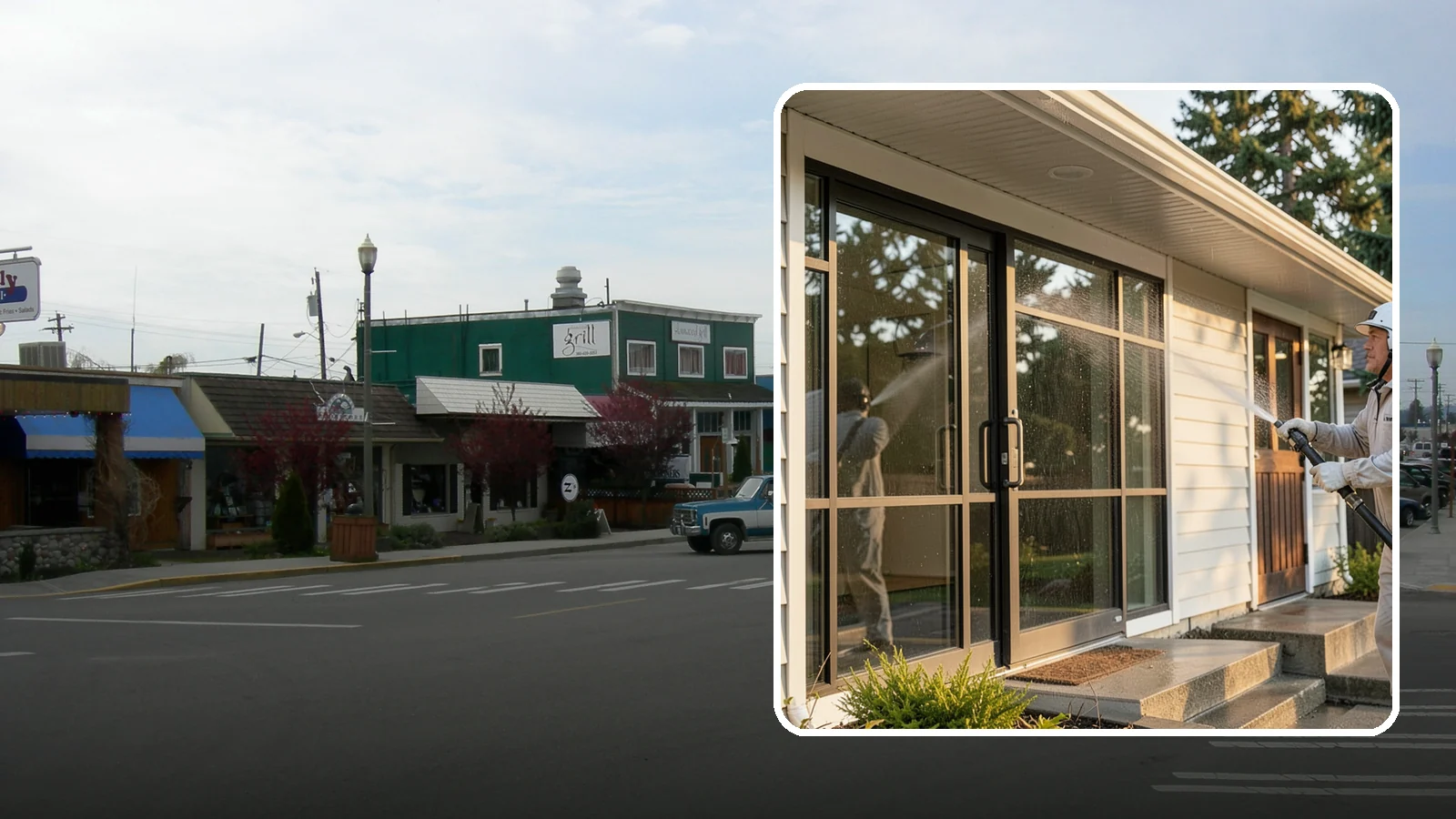 Bank Exterior Cleaning in Stanwood, Snohomish County, WA - Polished exterior cleaning for banks and credit unions that keeps facades, entrances, ATM areas, and drive-up lanes looking...
