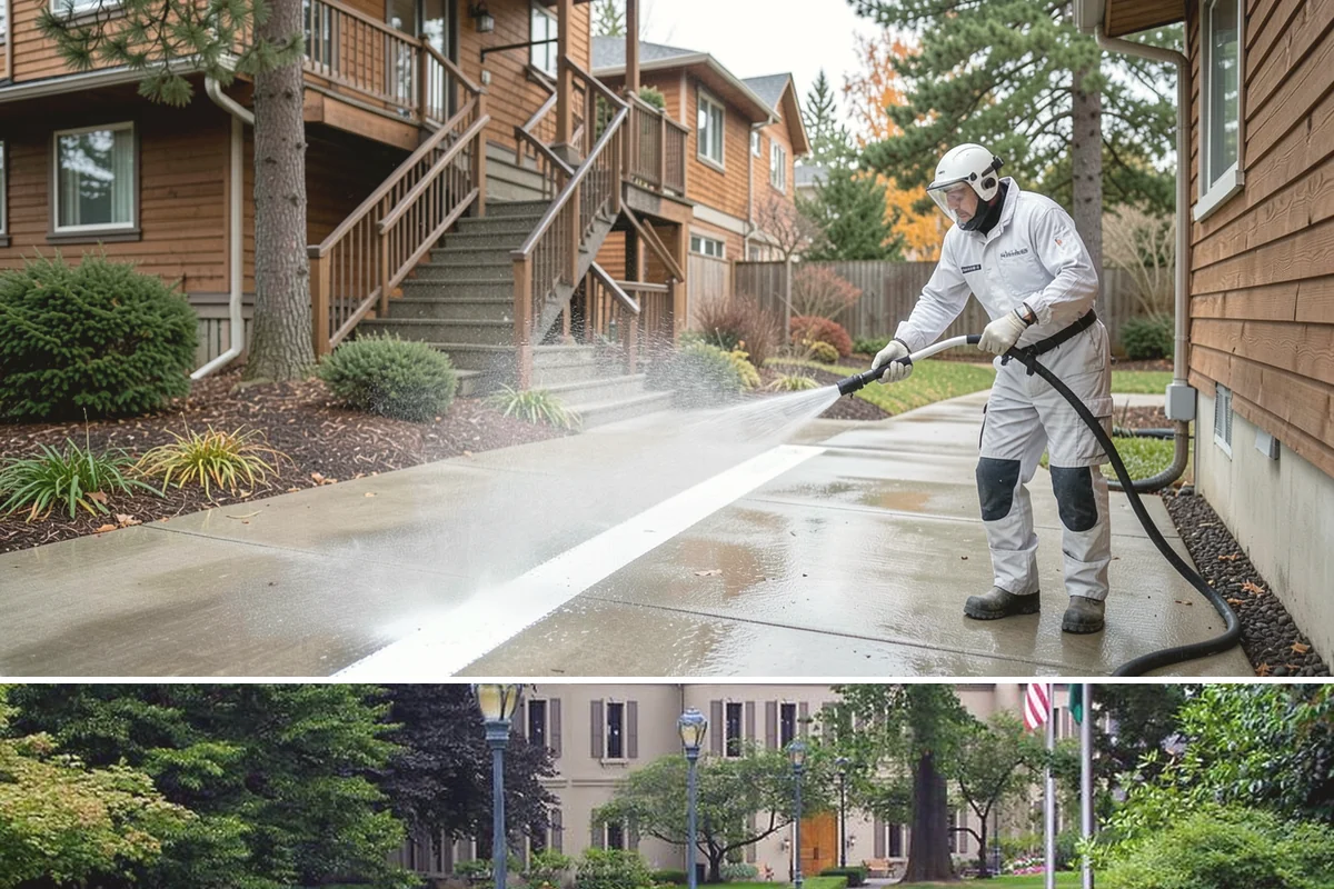 Bank Exterior Cleaning in Woodinville, King County, WA - Quarterly cleaning keeps a bank exterior consistently sharp, with added attention in spring when pollen and algae peak.