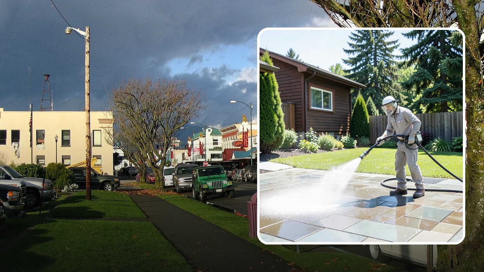 Bar & Restaurant Patio Cleaning in Arlington, Snohomish County, WA - Deep patio cleaning for bars and restaurants that removes grease, food spills, gum, and algae from the outdoor dining areas...