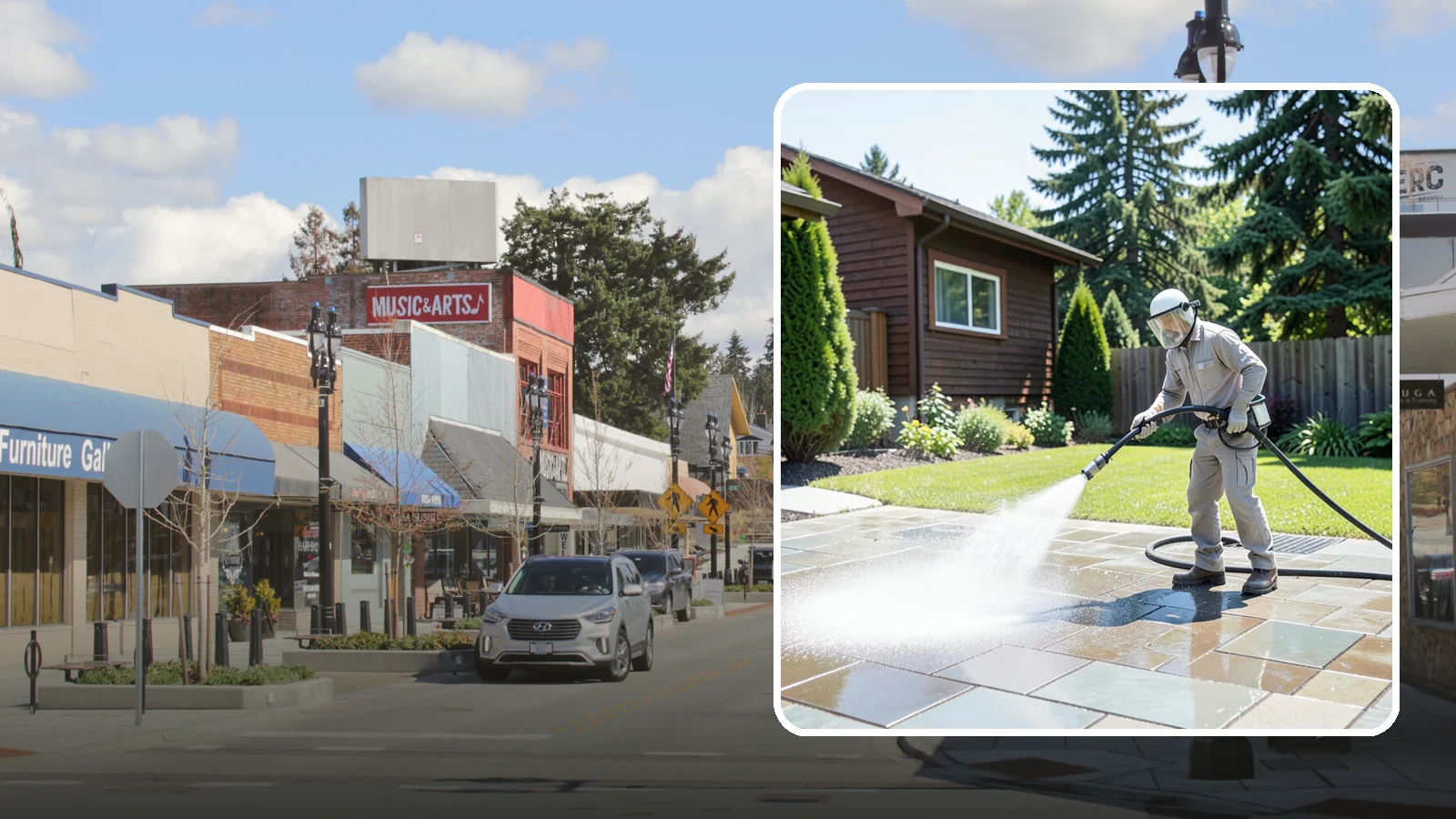 Bar & Restaurant Patio Cleaning in Bothell, King County, WA - Deep patio cleaning for bars and restaurants that removes grease, food spills, gum, and algae from the outdoor dining areas...