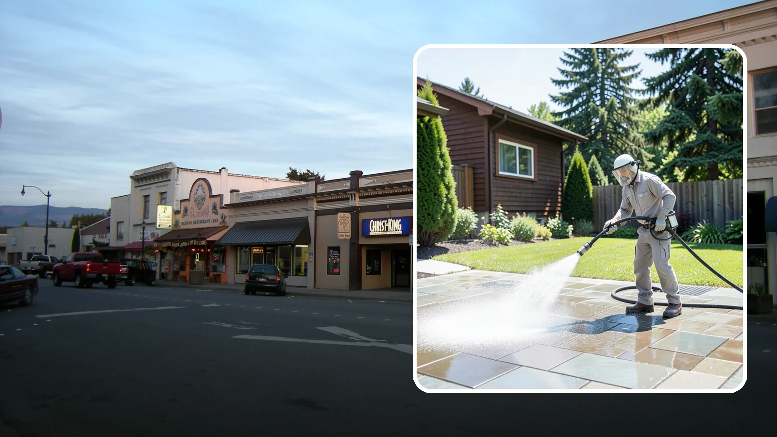 Bar & Restaurant Patio Cleaning in Burlington, Skagit County, WA - Deep patio cleaning for bars and restaurants that removes grease, food spills, gum, and algae from the outdoor dining areas...