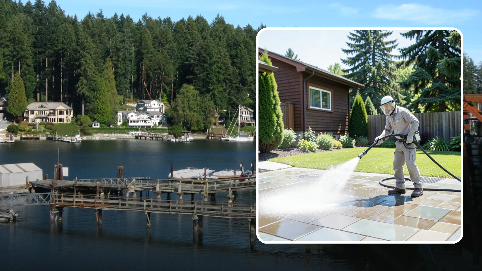 Bar & Restaurant Patio Cleaning in Gig Harbor, Pierce County, WA - Deep patio cleaning for bars and restaurants that removes grease, food spills, gum, and algae from the outdoor dining areas...