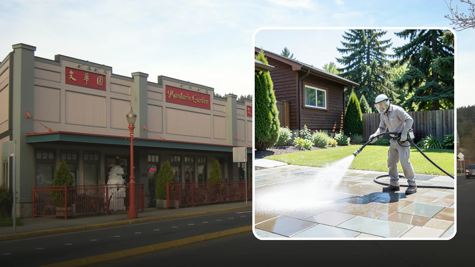 Bar & Restaurant Patio Cleaning in Issaquah, King County, WA - Deep patio cleaning for bars and restaurants that removes grease, food spills, gum, and algae from the outdoor dining areas...