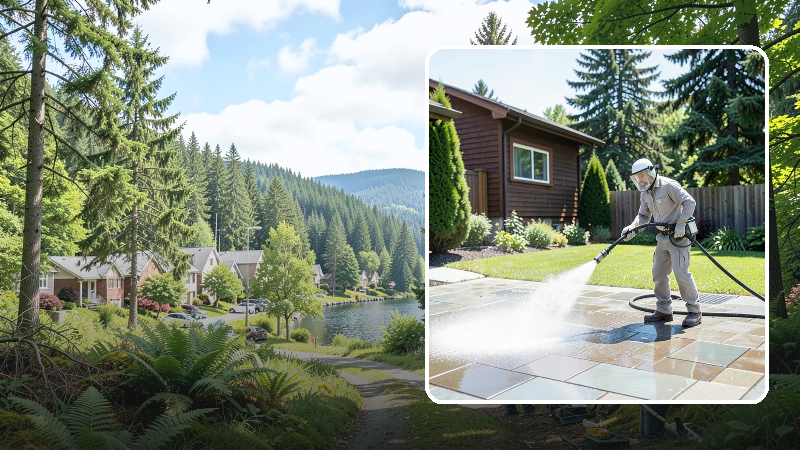 Bar & Restaurant Patio Cleaning in Lake Forest Park, King County, WA - Deep patio cleaning for bars and restaurants that removes grease, food spills, gum, and algae from the outdoor dining areas...