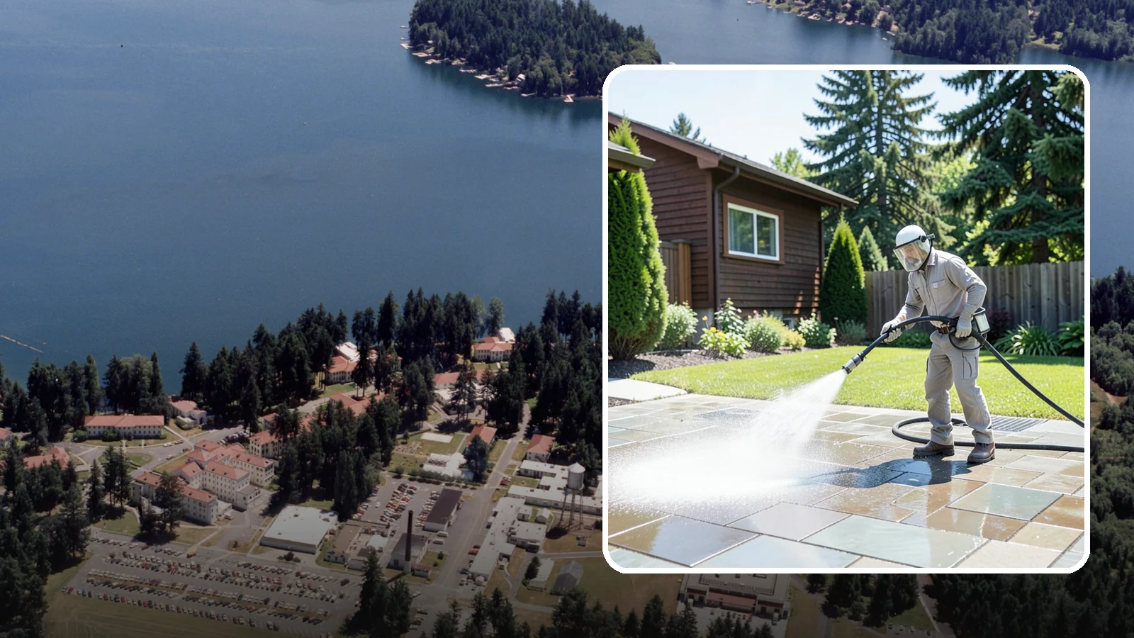 Bar & Restaurant Patio Cleaning in Lakewood, Pierce County, WA - Deep patio cleaning for bars and restaurants that removes grease, food spills, gum, and algae from the outdoor dining areas...