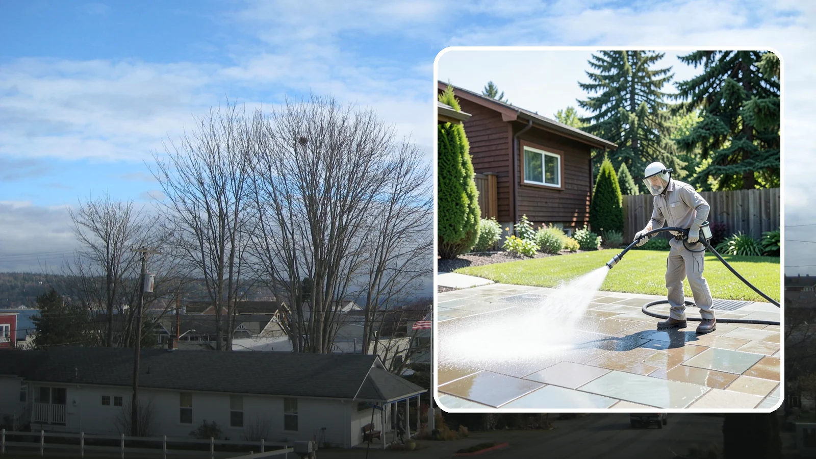 Bar & Restaurant Patio Cleaning in Langley, Island County, WA - Deep patio cleaning for bars and restaurants that removes grease, food spills, gum, and algae from the outdoor dining areas...