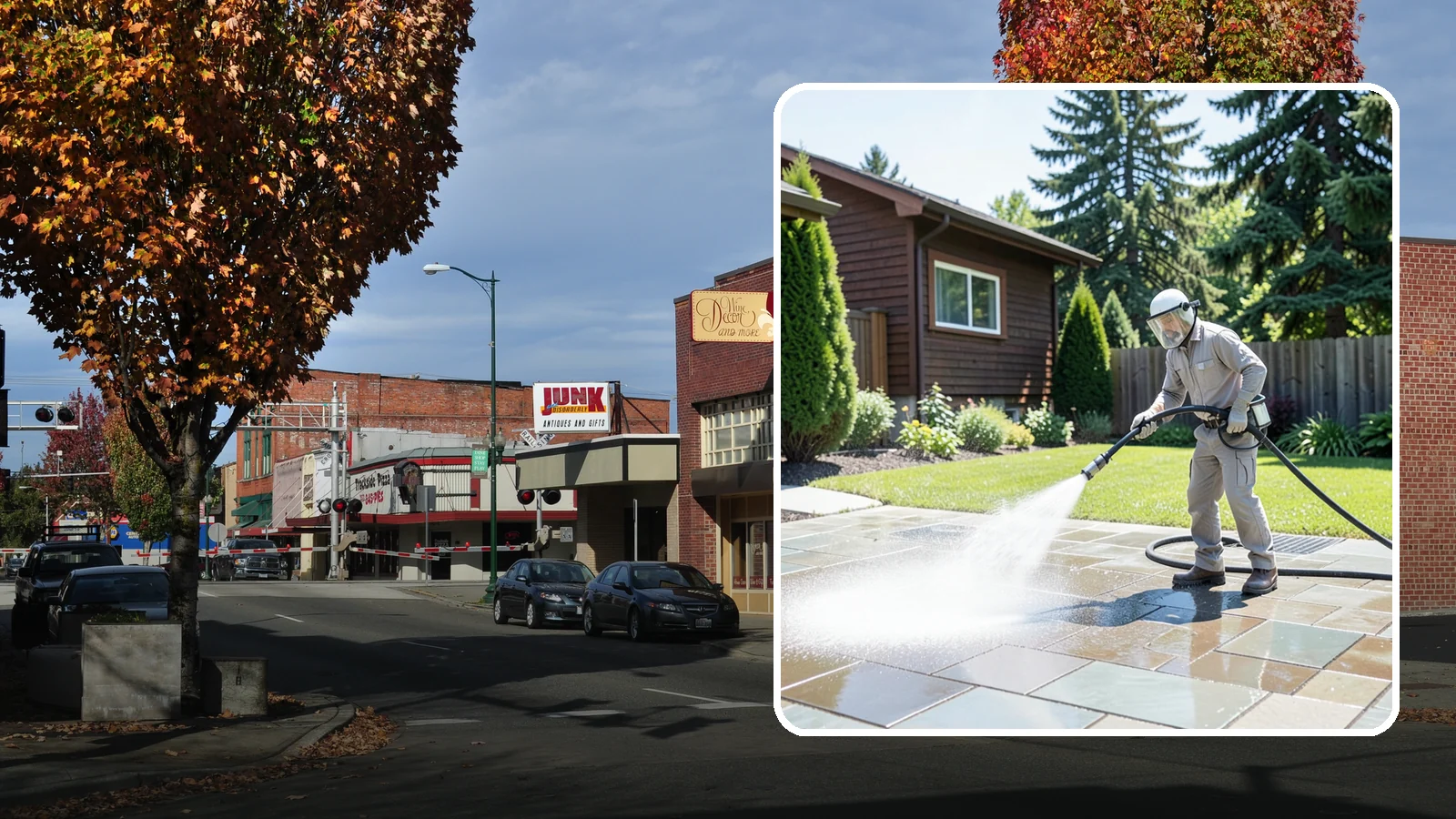 Bar & Restaurant Patio Cleaning in Puyallup, Pierce County, WA - Deep patio cleaning for bars and restaurants that removes grease, food spills, gum, and algae from the outdoor dining areas...