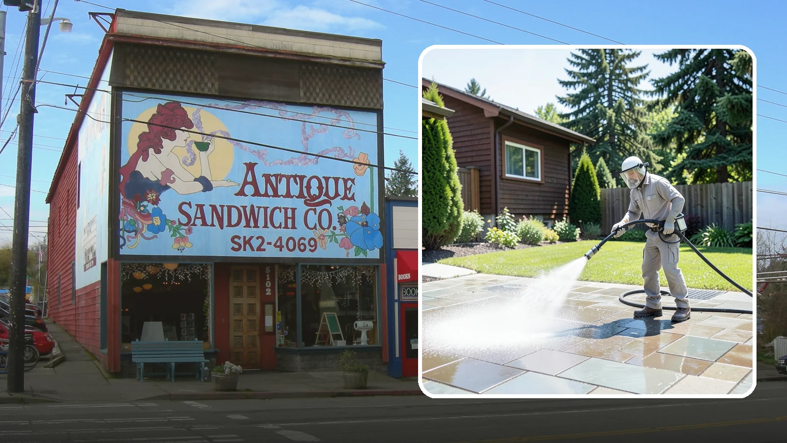 Bar & Restaurant Patio Cleaning in Ruston, Pierce County, WA - Deep patio cleaning for bars and restaurants that removes grease, food spills, gum, and algae from the outdoor dining areas...