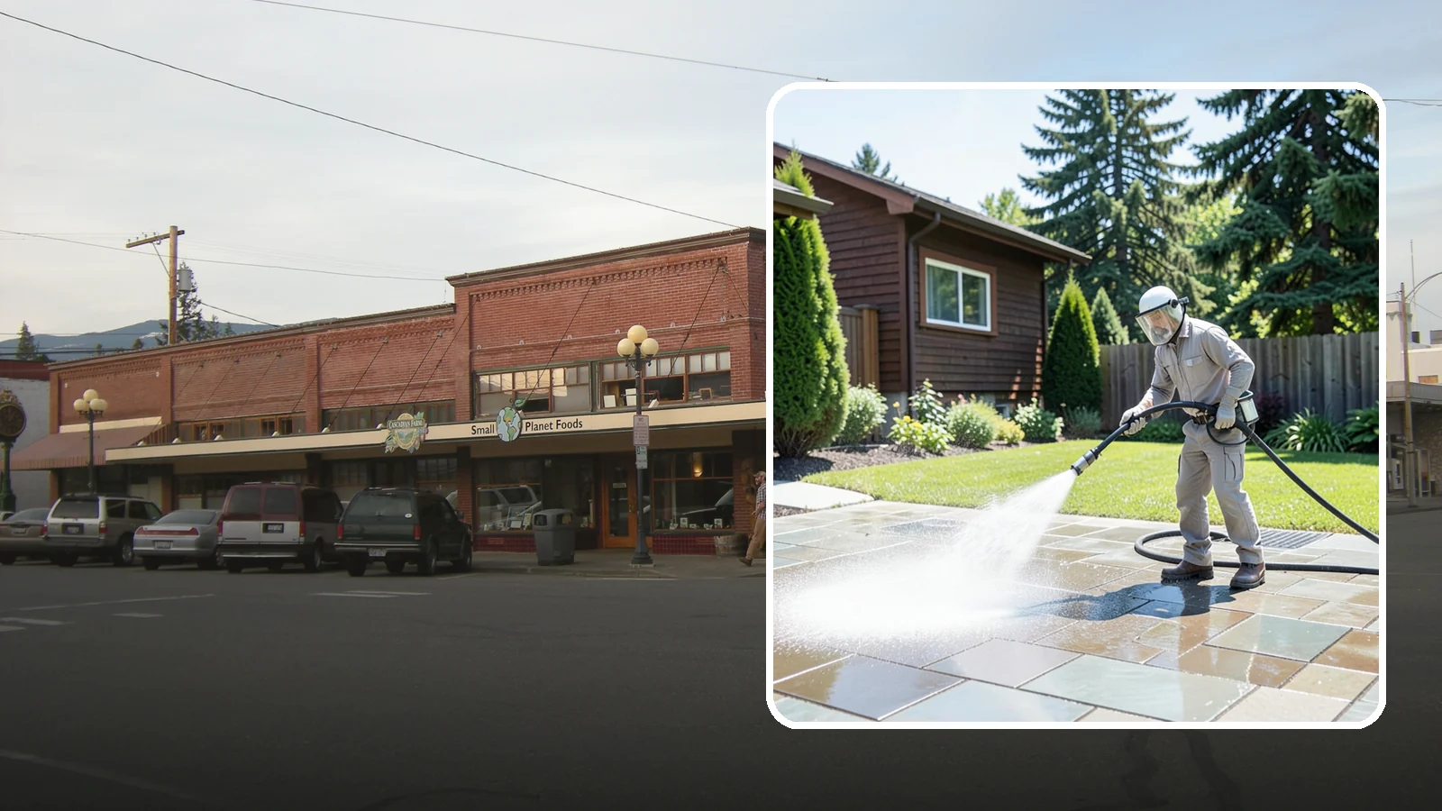 Bar & Restaurant Patio Cleaning in Sedro-Woolley, Skagit County, WA - Deep patio cleaning for bars and restaurants that removes grease, food spills, gum, and algae from the outdoor dining areas...