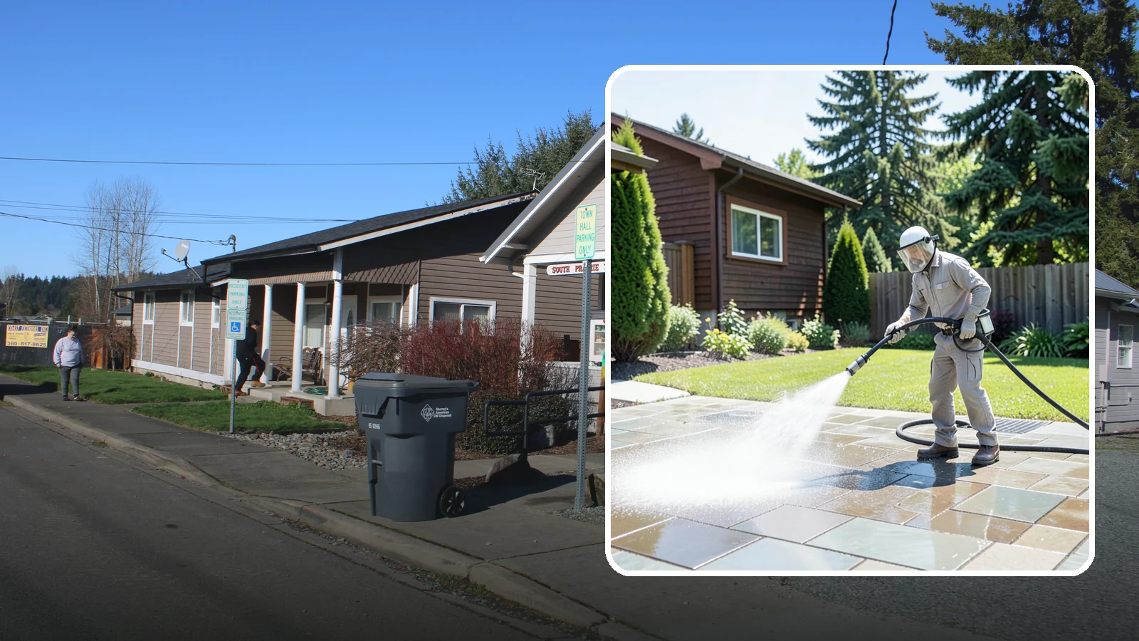 Bar & Restaurant Patio Cleaning in South Prairie, Pierce County, WA - Deep patio cleaning for bars and restaurants that removes grease, food spills, gum, and algae from the outdoor dining areas...