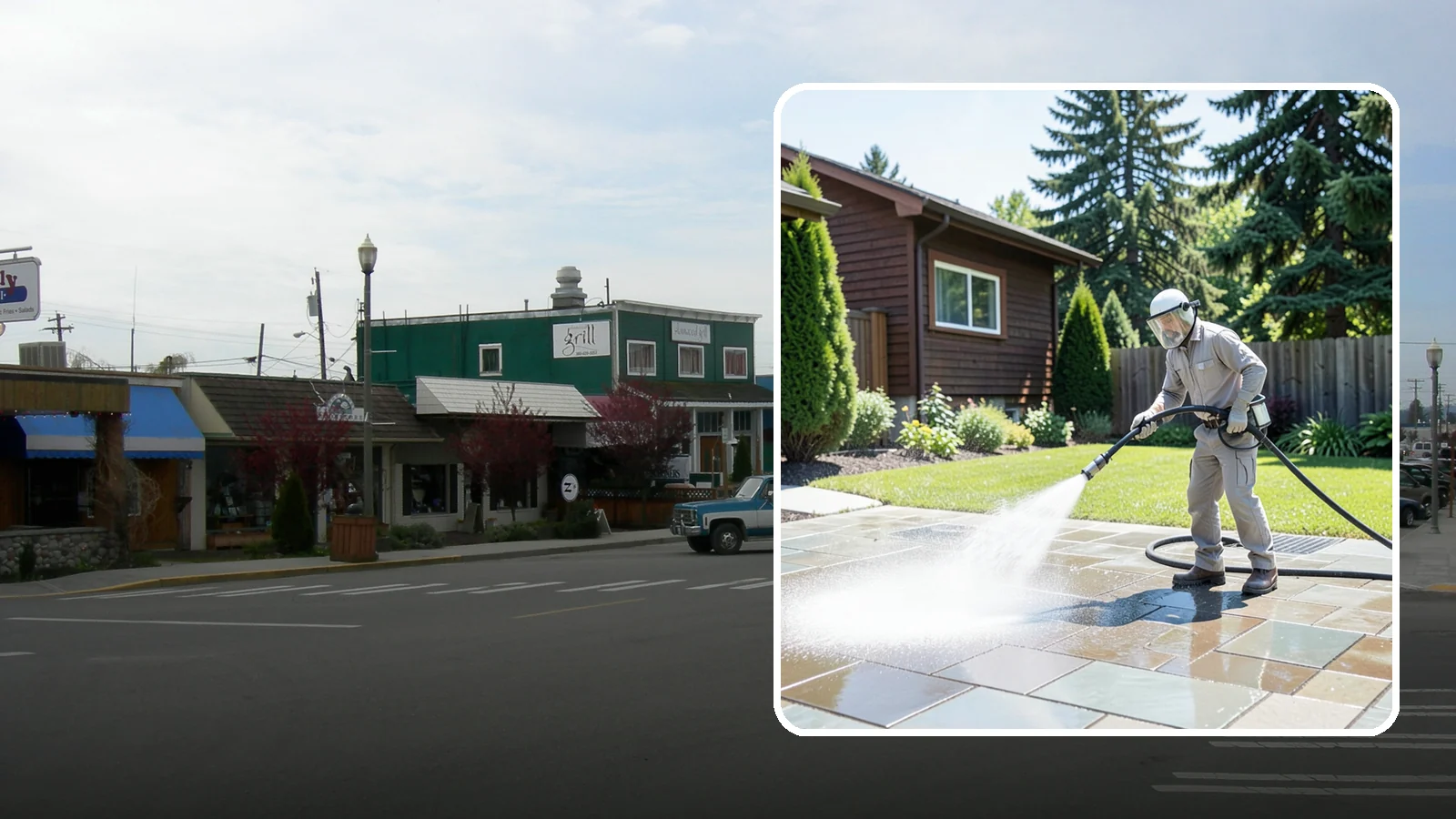 Bar & Restaurant Patio Cleaning in Stanwood, Snohomish County, WA - Deep patio cleaning for bars and restaurants that removes grease, food spills, gum, and algae from the outdoor dining areas...