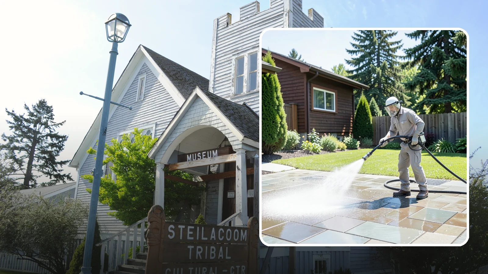 Bar & Restaurant Patio Cleaning in Steilacoom, Pierce County, WA - Deep patio cleaning for bars and restaurants that removes grease, food spills, gum, and algae from the outdoor dining areas...