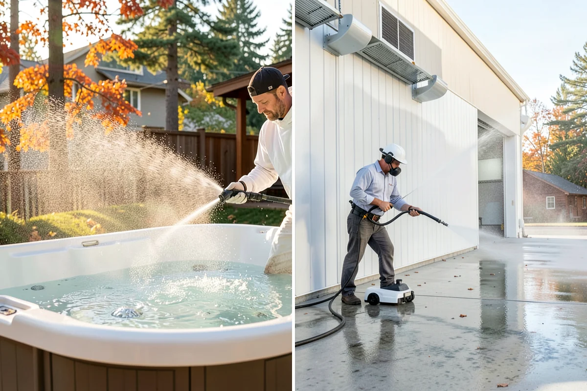 Basement Floor Cleaning in Lake Forest Park, King County, WA - Assess drainage and remove stored items from the work zone