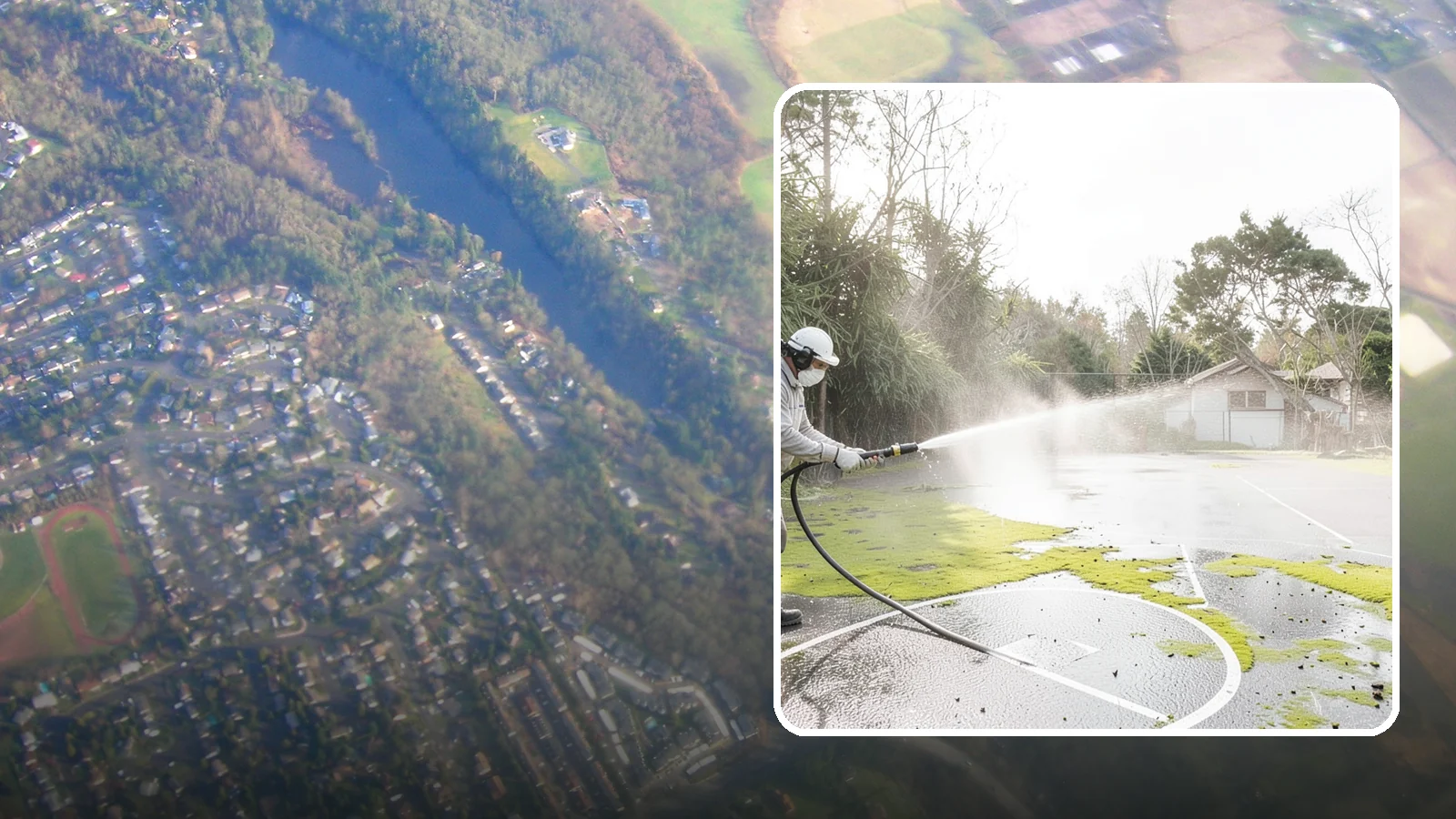 Basketball Court Cleaning in Algona, King County, WA - We clean residential and community basketball courts, clearing the moss and algae that make Washington sport surfaces dangerously...