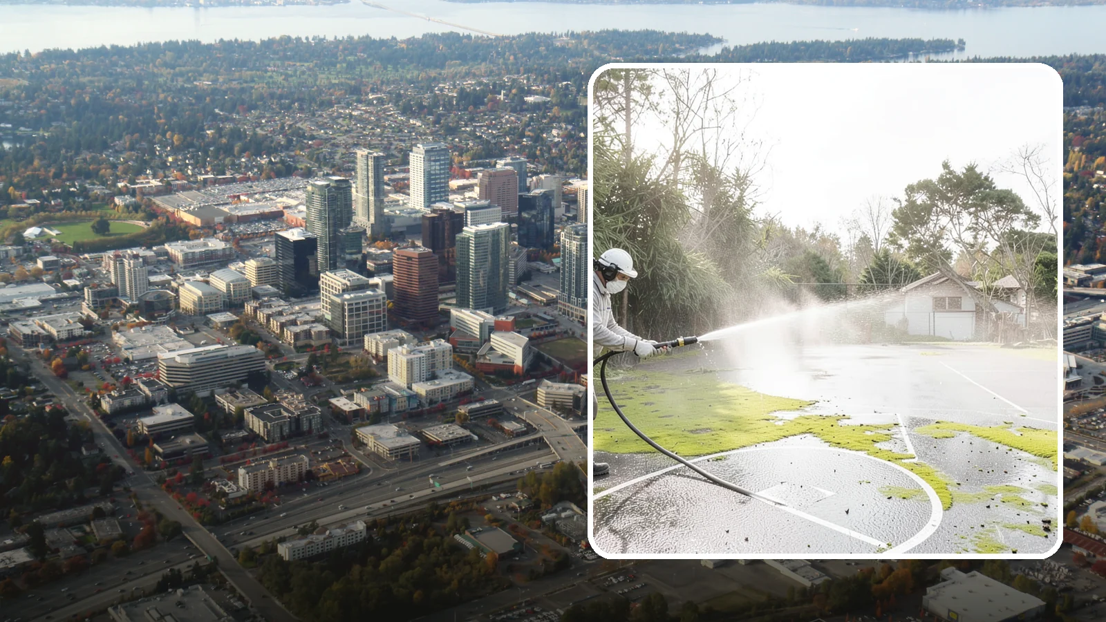 Basketball Court Cleaning in Bellevue, King County, WA - We clean residential and community basketball courts, clearing the moss and algae that make Washington sport surfaces dangerously...