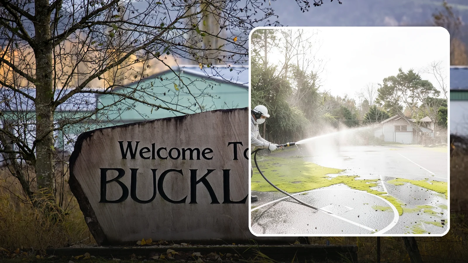 Basketball Court Cleaning in Buckley, Pierce County, WA - We clean residential and community basketball courts, clearing the moss and algae that make Washington sport surfaces dangerously...