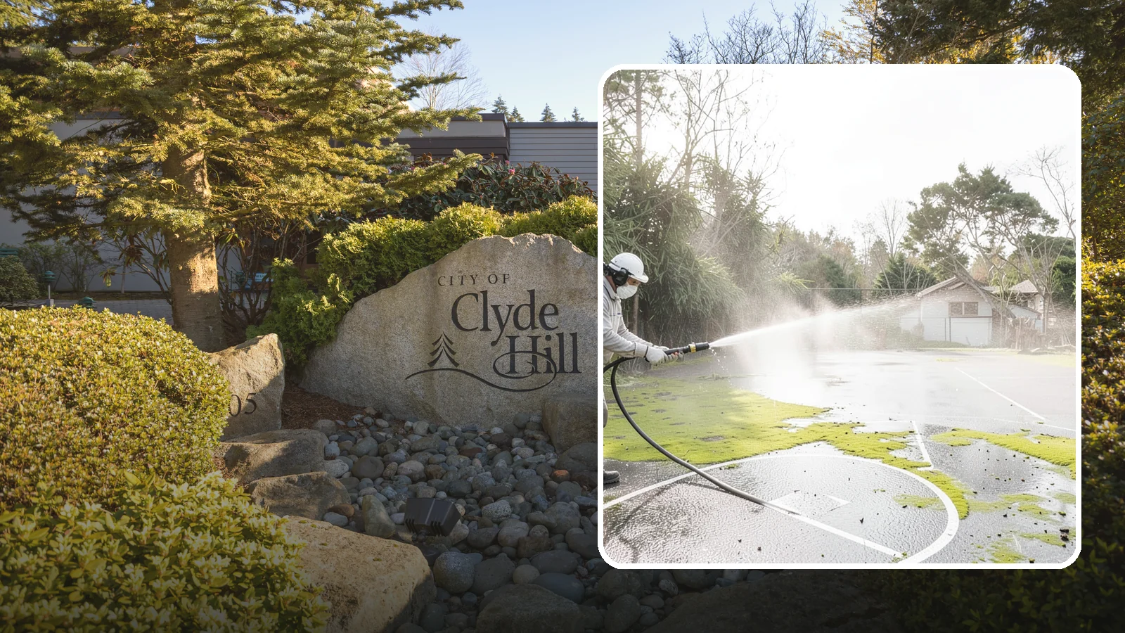 Basketball Court Cleaning in Clyde Hill, King County, WA - We clean residential and community basketball courts, clearing the moss and algae that make Washington sport surfaces dangerously...