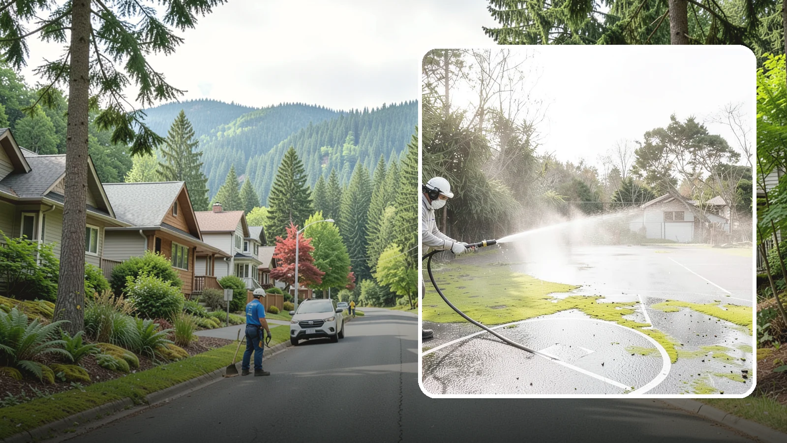 Basketball Court Cleaning in Darrington, Snohomish County, WA - We clean residential and community basketball courts, clearing the moss and algae that make Washington sport surfaces dangerously...