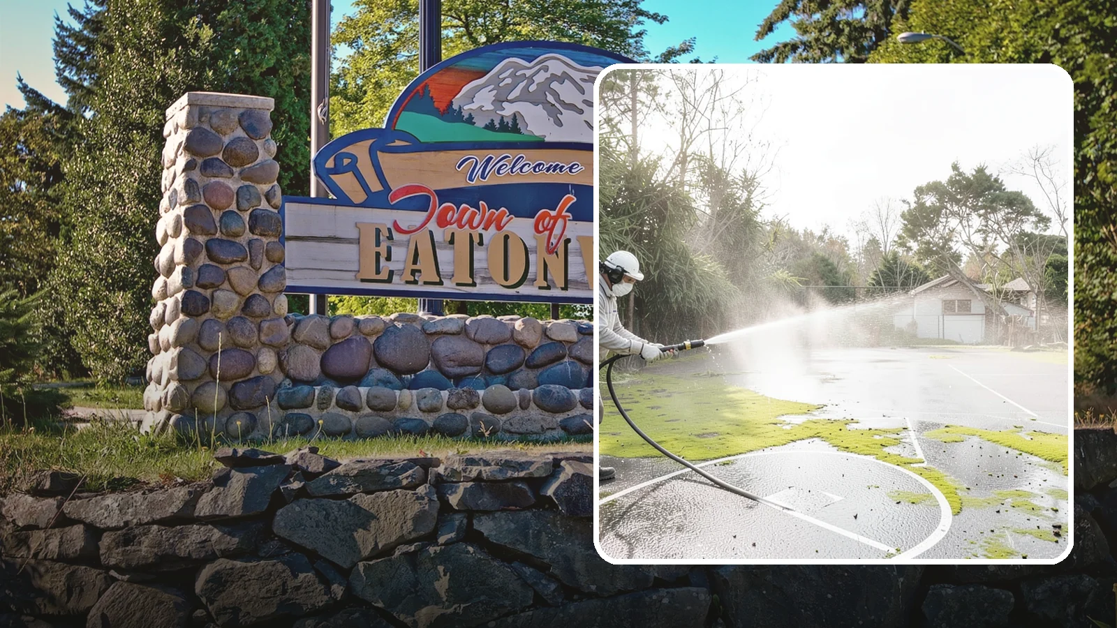 Basketball Court Cleaning in Eatonville, Pierce County, WA - We clean residential and community basketball courts, clearing the moss and algae that make Washington sport surfaces dangerously...