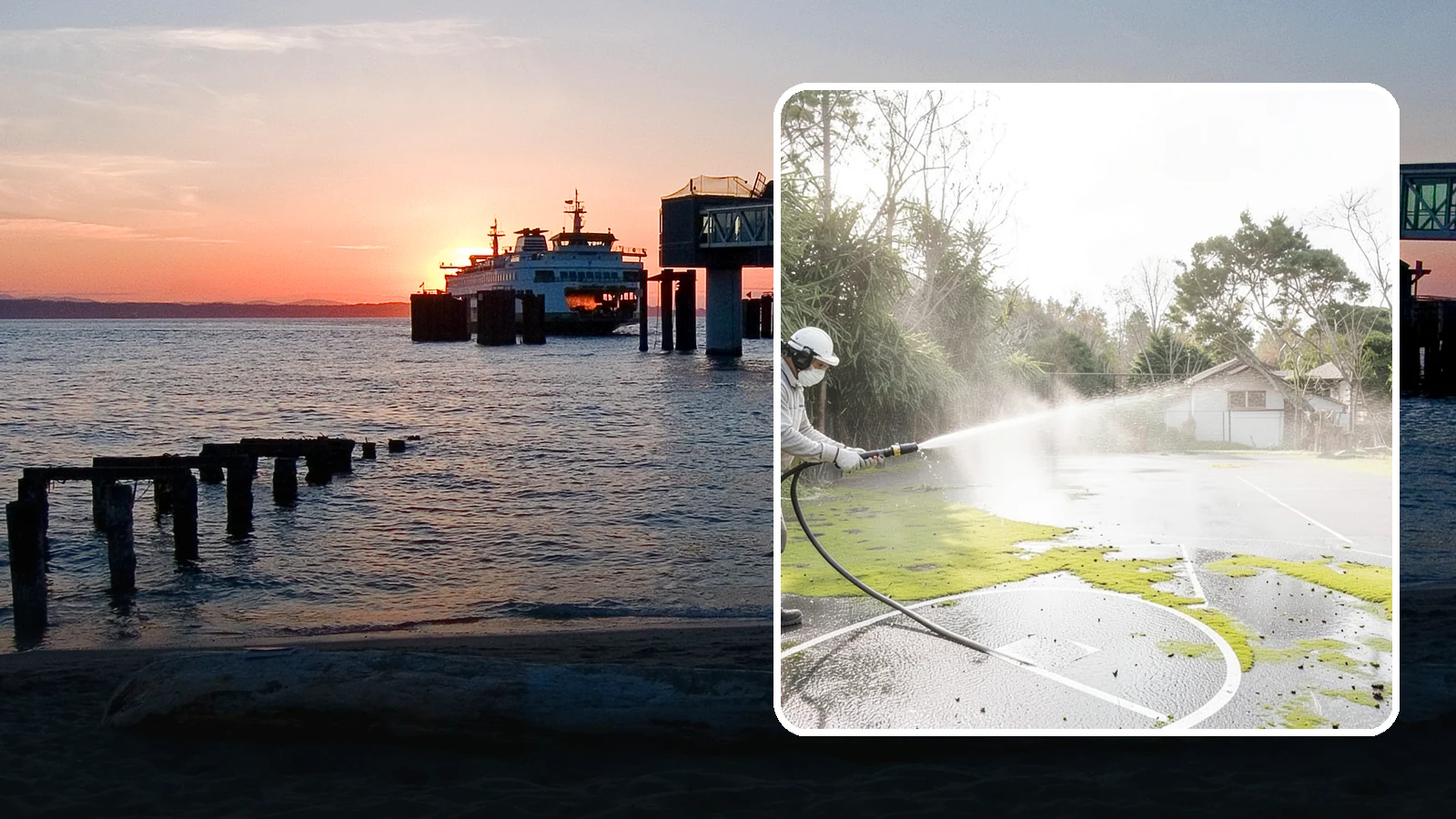 Basketball Court Cleaning in Edmonds, Snohomish County, WA - We clean residential and community basketball courts, clearing the moss and algae that make Washington sport surfaces dangerously...