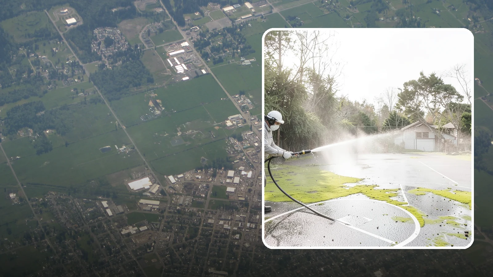 Basketball Court Cleaning in Enumclaw, King County, WA - We clean residential and community basketball courts, clearing the moss and algae that make Washington sport surfaces dangerously...