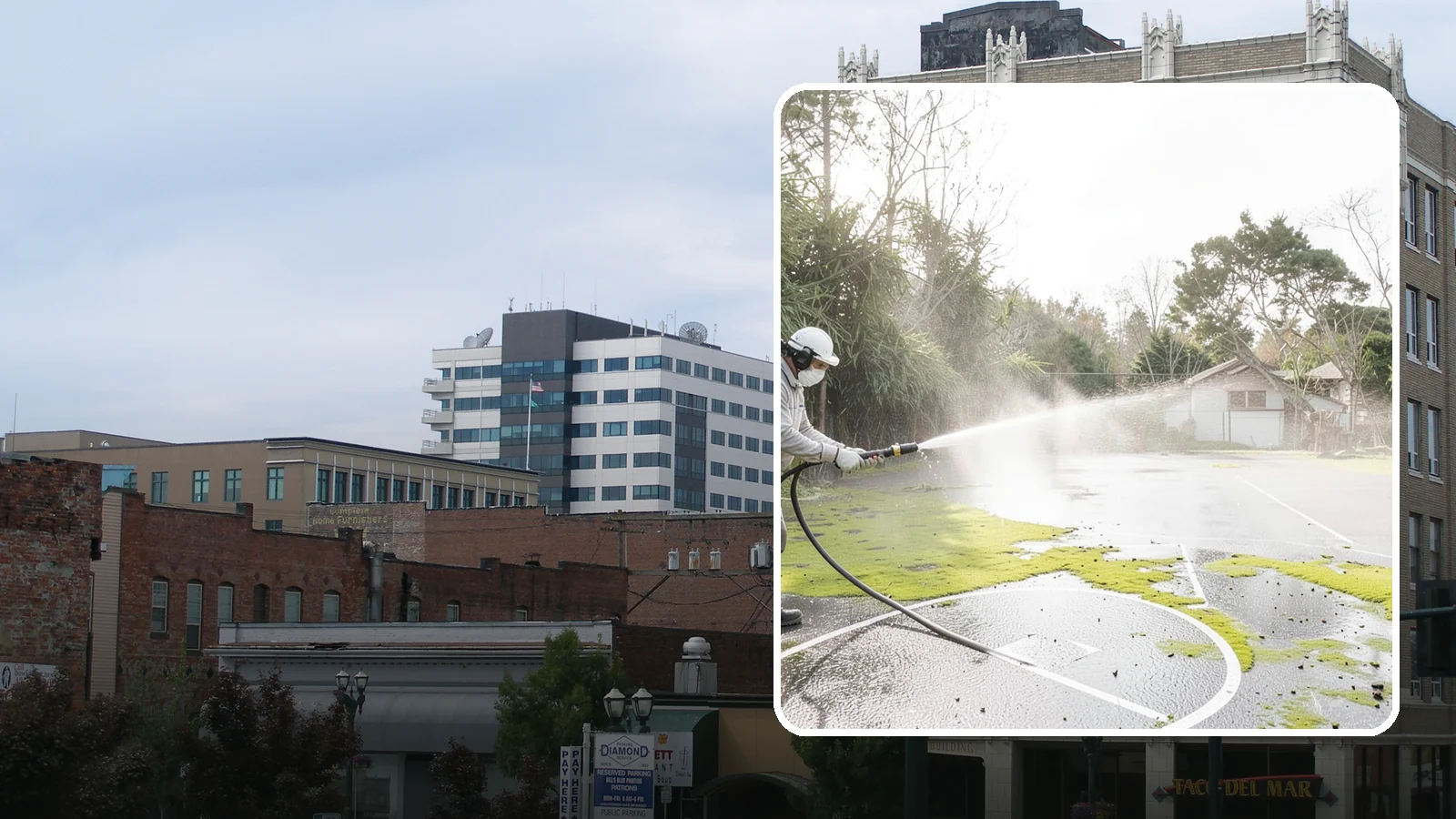 Basketball Court Cleaning in Everett, Snohomish County, WA - We clean residential and community basketball courts, clearing the moss and algae that make Washington sport surfaces dangerously...