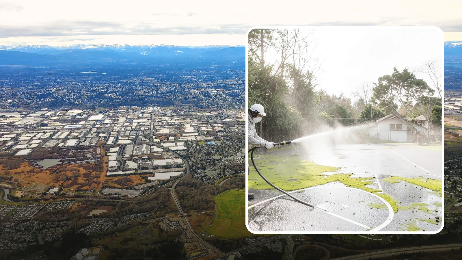 Basketball Court Cleaning in Kent, King County, WA - We clean residential and community basketball courts, clearing the moss and algae that make Washington sport surfaces dangerously...