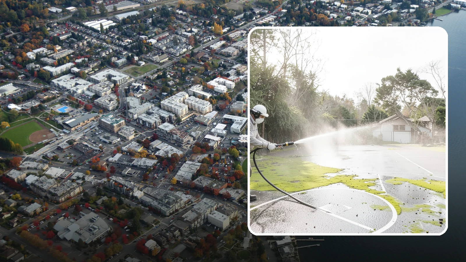 Basketball Court Cleaning in Kirkland, King County, WA - We clean residential and community basketball courts, clearing the moss and algae that make Washington sport surfaces dangerously...