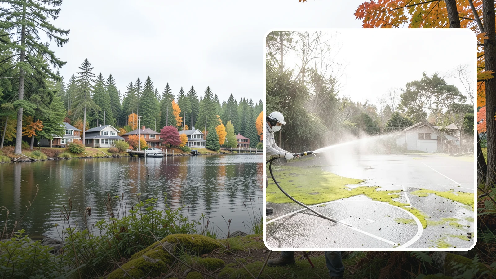 Basketball Court Cleaning in La Conner, Skagit County, WA - We clean residential and community basketball courts, clearing the moss and algae that make Washington sport surfaces dangerously...