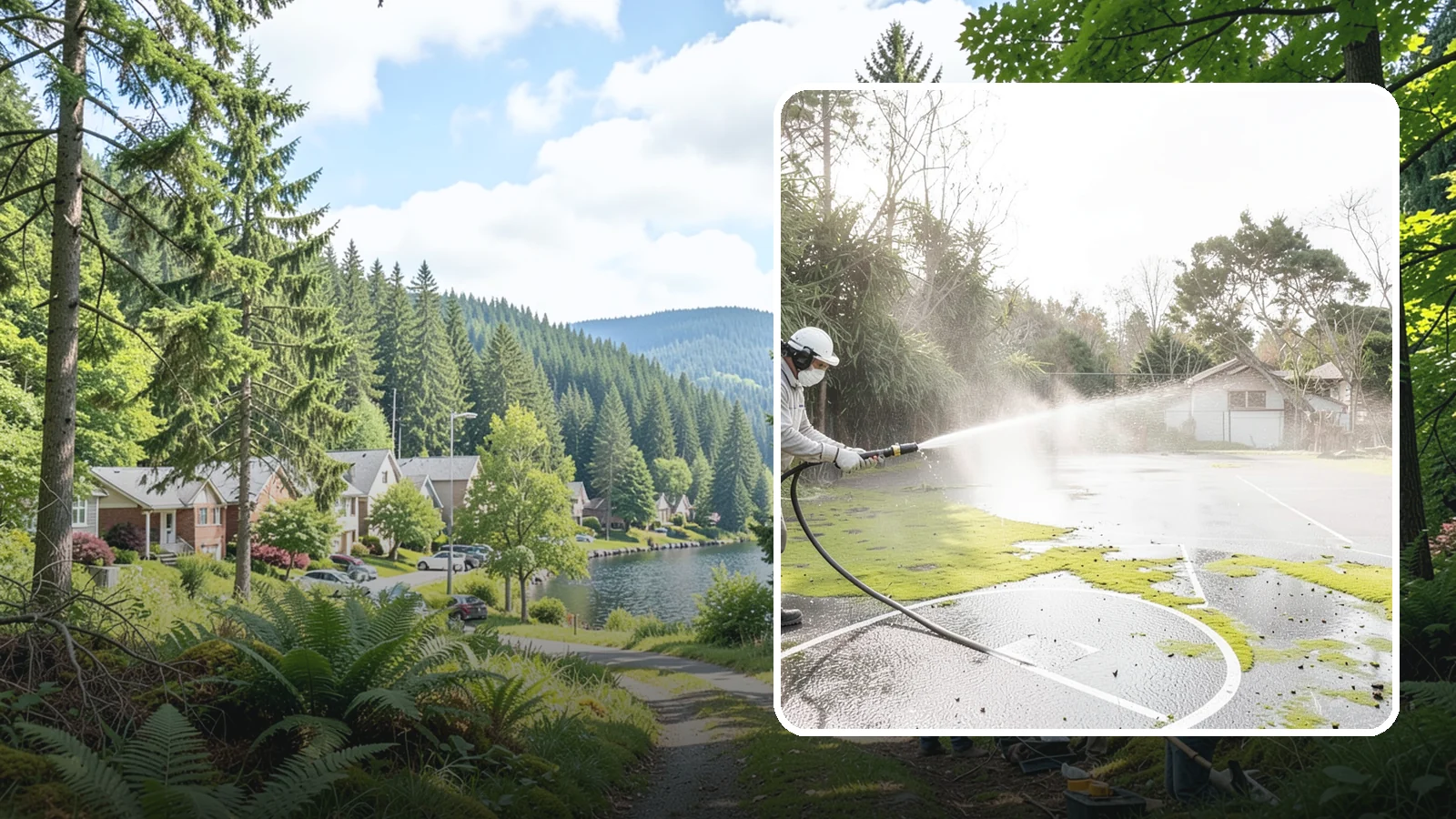 Basketball Court Cleaning in Lake Forest Park, King County, WA - We clean residential and community basketball courts, clearing the moss and algae that make Washington sport surfaces dangerously...