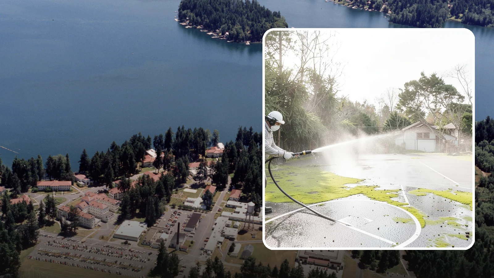 Basketball Court Cleaning in Lakewood, Pierce County, WA - We clean residential and community basketball courts, clearing the moss and algae that make Washington sport surfaces dangerously...